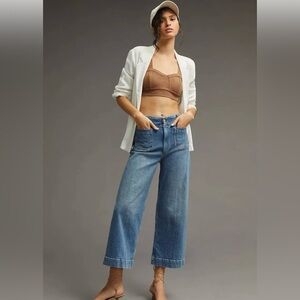 ANTHROPOLOGIE PILCRO SKIPPER CROP WIDE LEG PATCH POCKET DENIM JEANS